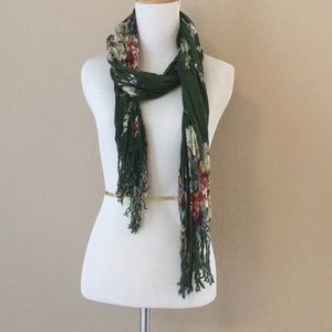 Beautiful Dark Green Scarf w/ splashes of flowers